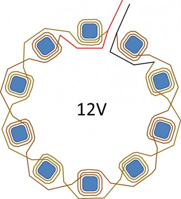 Both sets of windings are connected to the reg-rec connections.