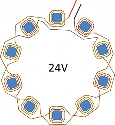 One set of windings are connected to the back of the other, so the connections to the reg-rec go the longest way around.