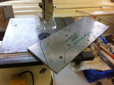 The Aluminium 8mm plate is easy to cut with a bandsaw using a blade designed for wood!