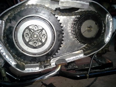 Sprocket and chain fitted. No apparent clearance issues.